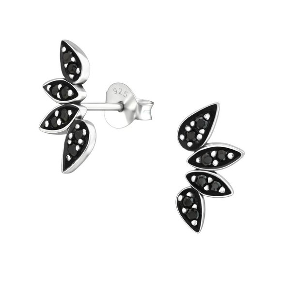 Sterling Silver Black Spinel Dainty Stud Earrings - Picture 1 of 7